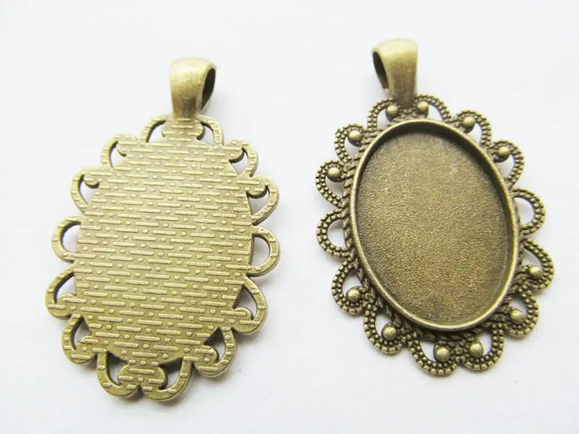 Popular Fit 18mmx25mm Oval Flower Base Setting Tray Bezel Pendant Aluminum Bronze Empty Pendant Trays