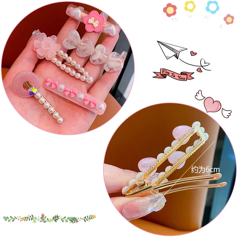 Wholesale Cartoon Cute Children Heart Flower Pink Hairpin Set Pearls Barrettes Hair Accessories For Girls Kids Hair Clip