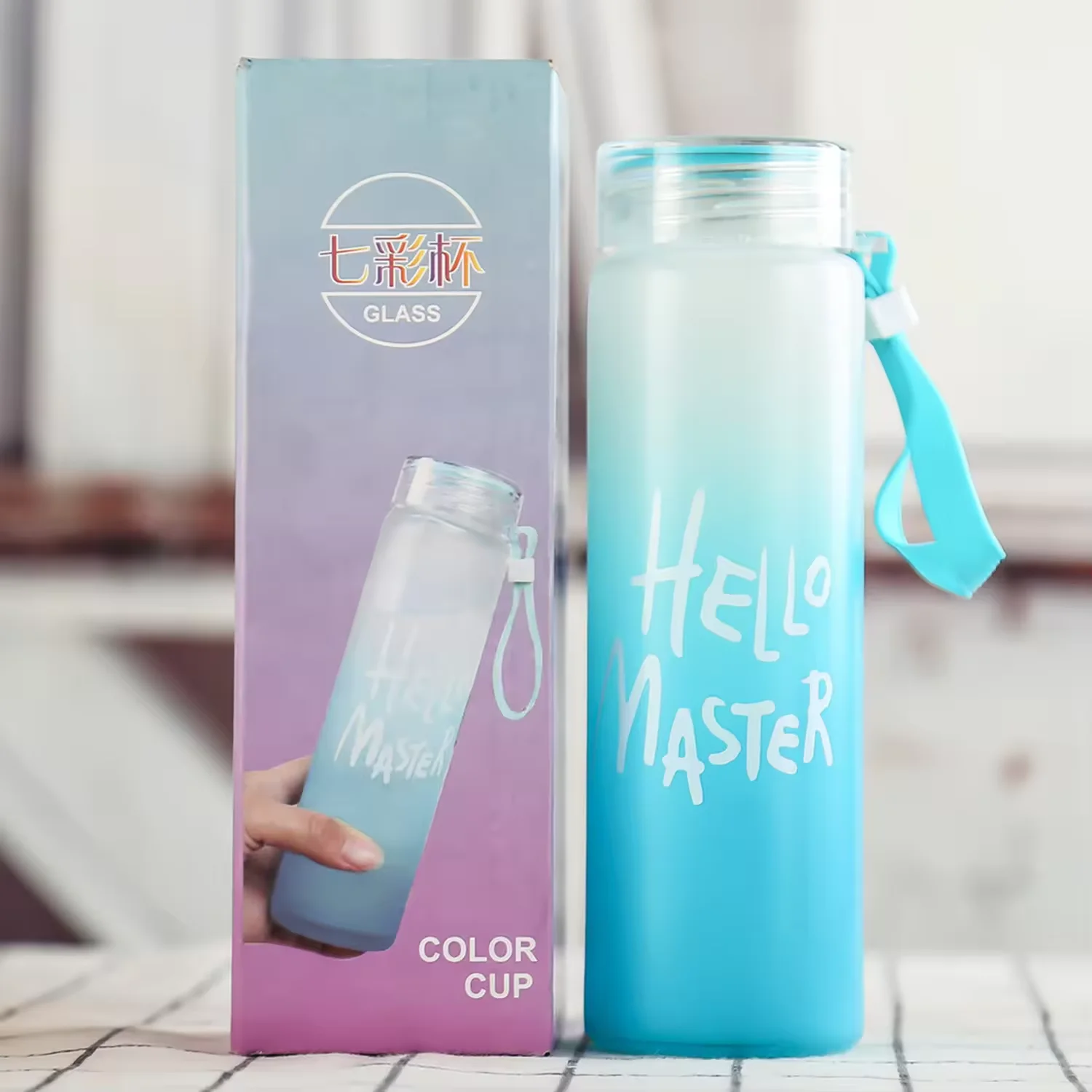 2024 Hot Sale Wholesale Colorful Glass Water Bottle Frosted Drinkware Cheap Glass Camp Water Bottles