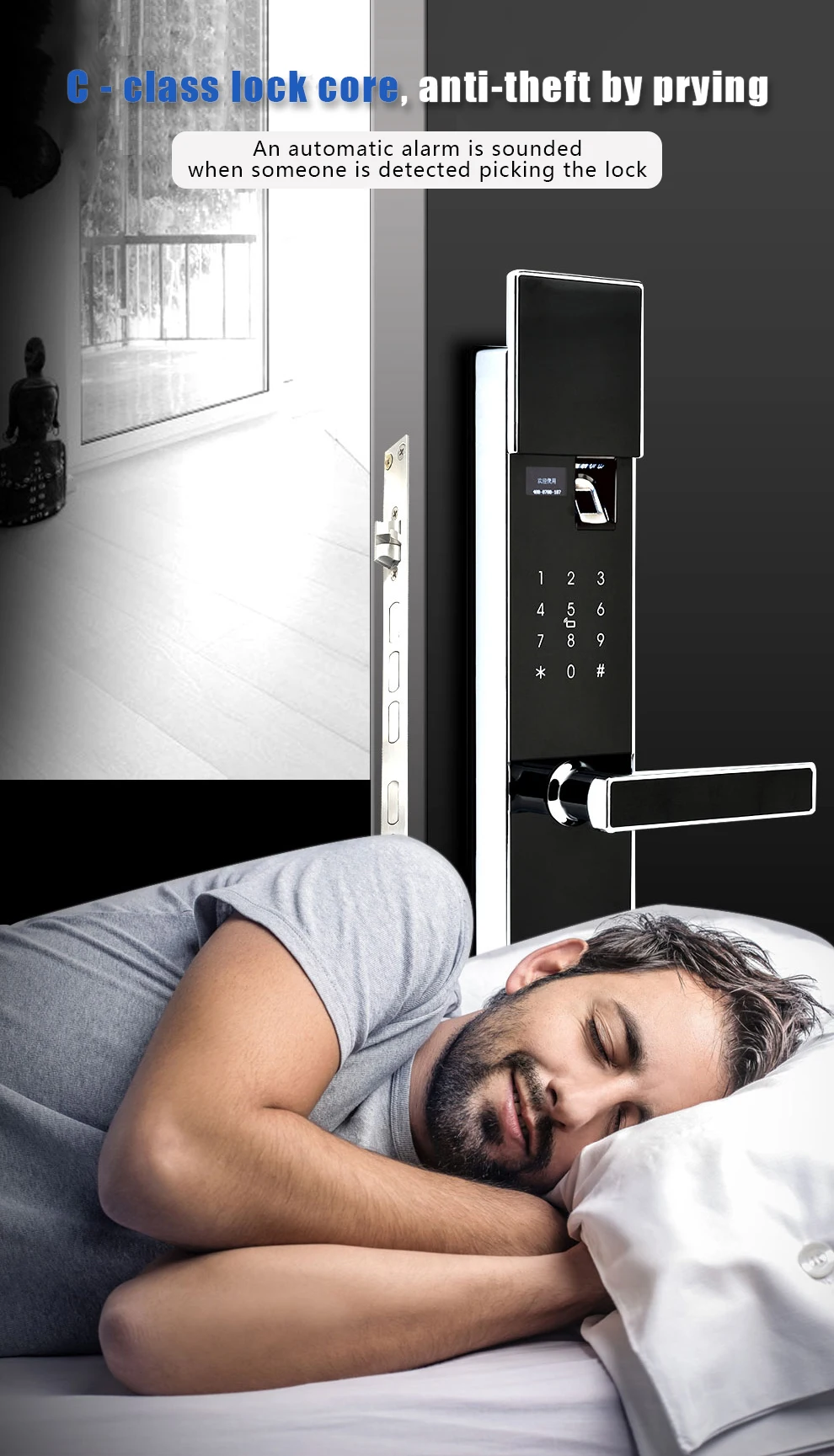 Tuya Aluminium Door Manual Wifi Biometric Fingerprint Handle Digital App Life Stainless Steel Smart Lock