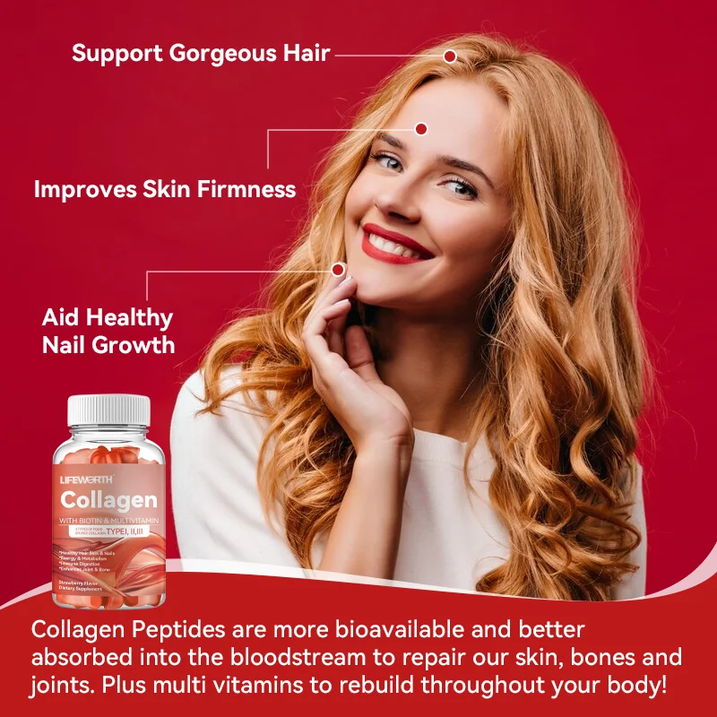 Lifeworth OEM Nutrition Vitamin C&E Collagen Gummy Vitamin Skin Peptide Healthcare Supplement gummies