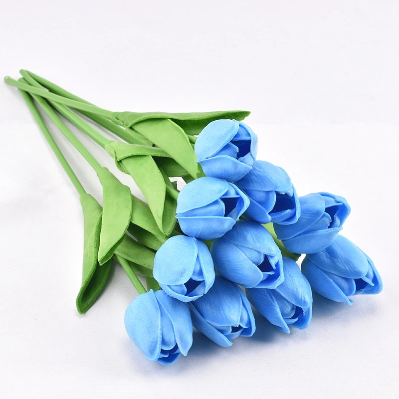 high quality pu real touch tulips latex vases flower home decoration blue bulbs tulip artificial flowers from china
