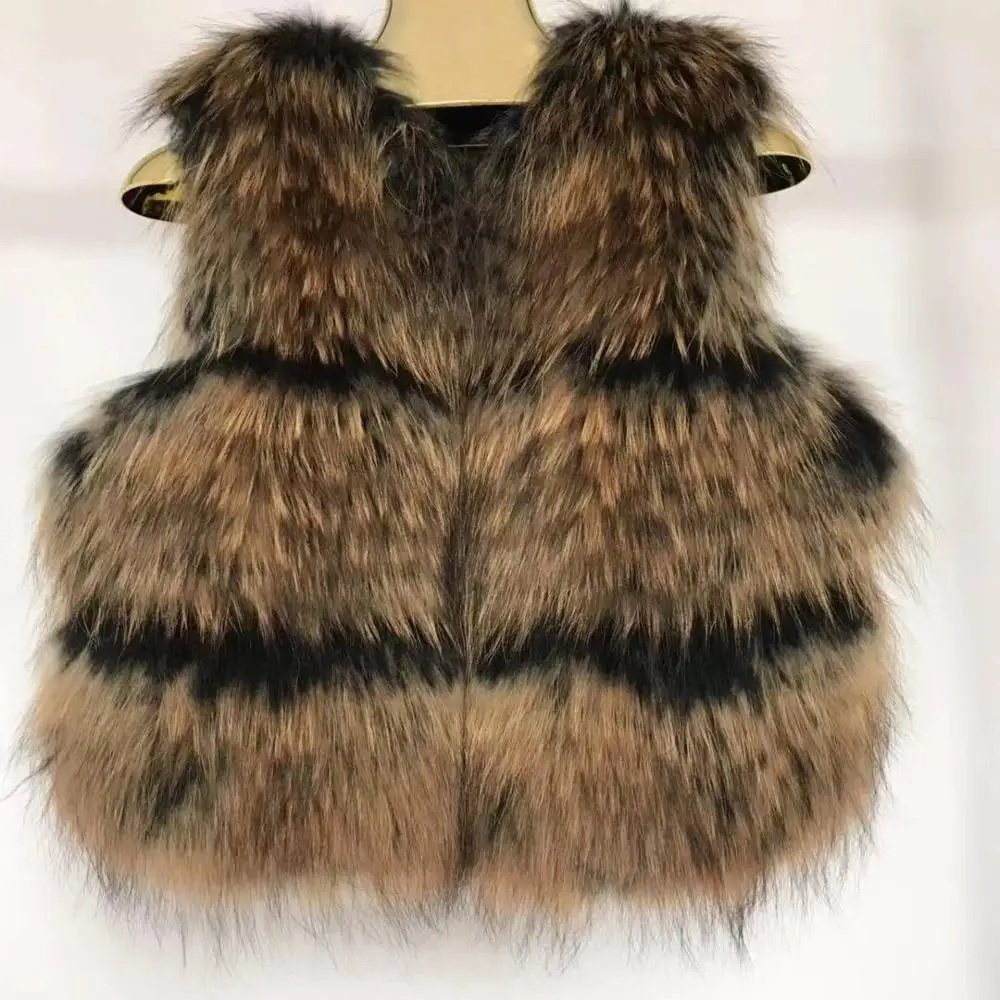 Fashion Women Real Raccoon  Fur Waistcoat Short Vest Jacket Coat Sleeveless Outwear