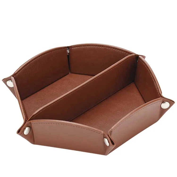 Personalized Mens PU Leather Large Valet Tray Desktop Storage Box Office Desk Leather Organizer