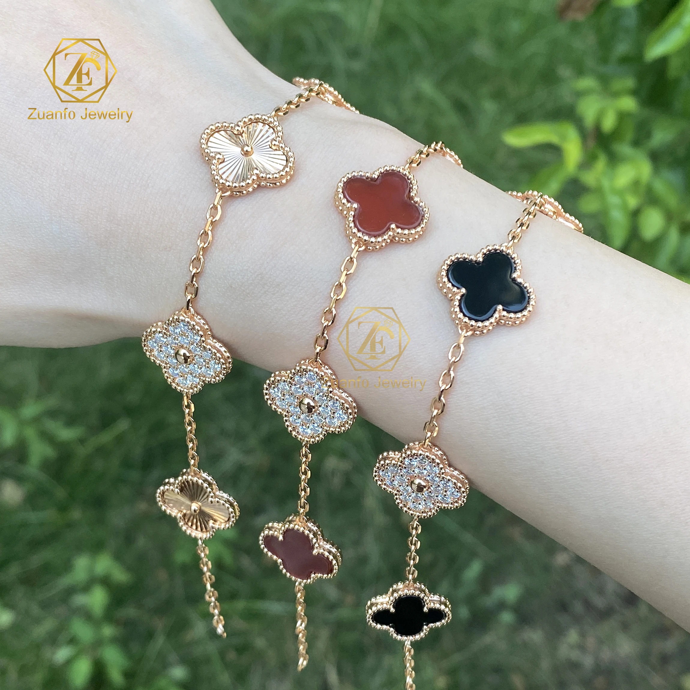 Fine Four Leaf Clover Jewellery 925 Sterling Silver Charm Bracelet Bangle Silver Moissanite Bracelets S925 Clover Jewelry Sets