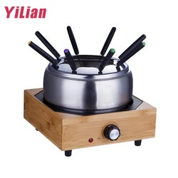 Electric Bamboo Base 8 persons Household Icecream Cheese Chocolate Tapas Melting Pot Tray Stainless Steel 304 Fondue Hot Pot