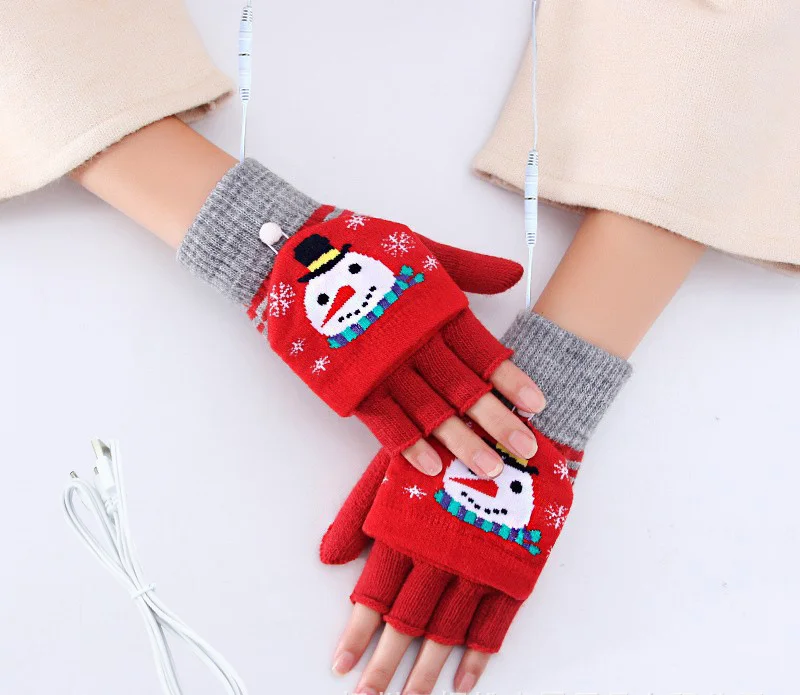 Kids Winter Gloves Warm Mittens Flip Half Full Finger Christmas Convertible Mittens with Thumb Flap for Boys Girls