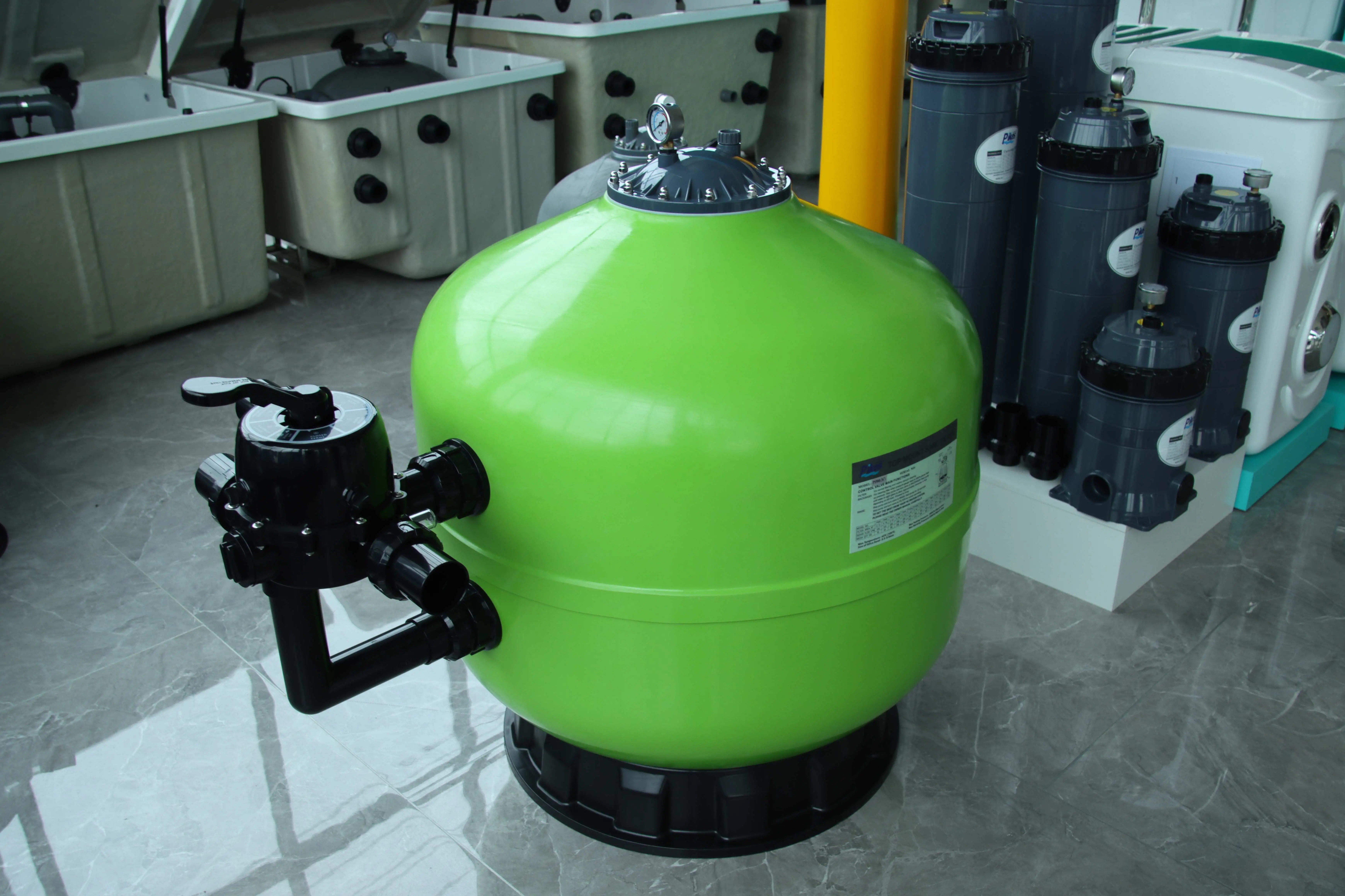 Pikes New Sand Filter Fluorescent Green Glossy Surface Wholesale Swimming Pool Filtration Fiberglass Sand Filter