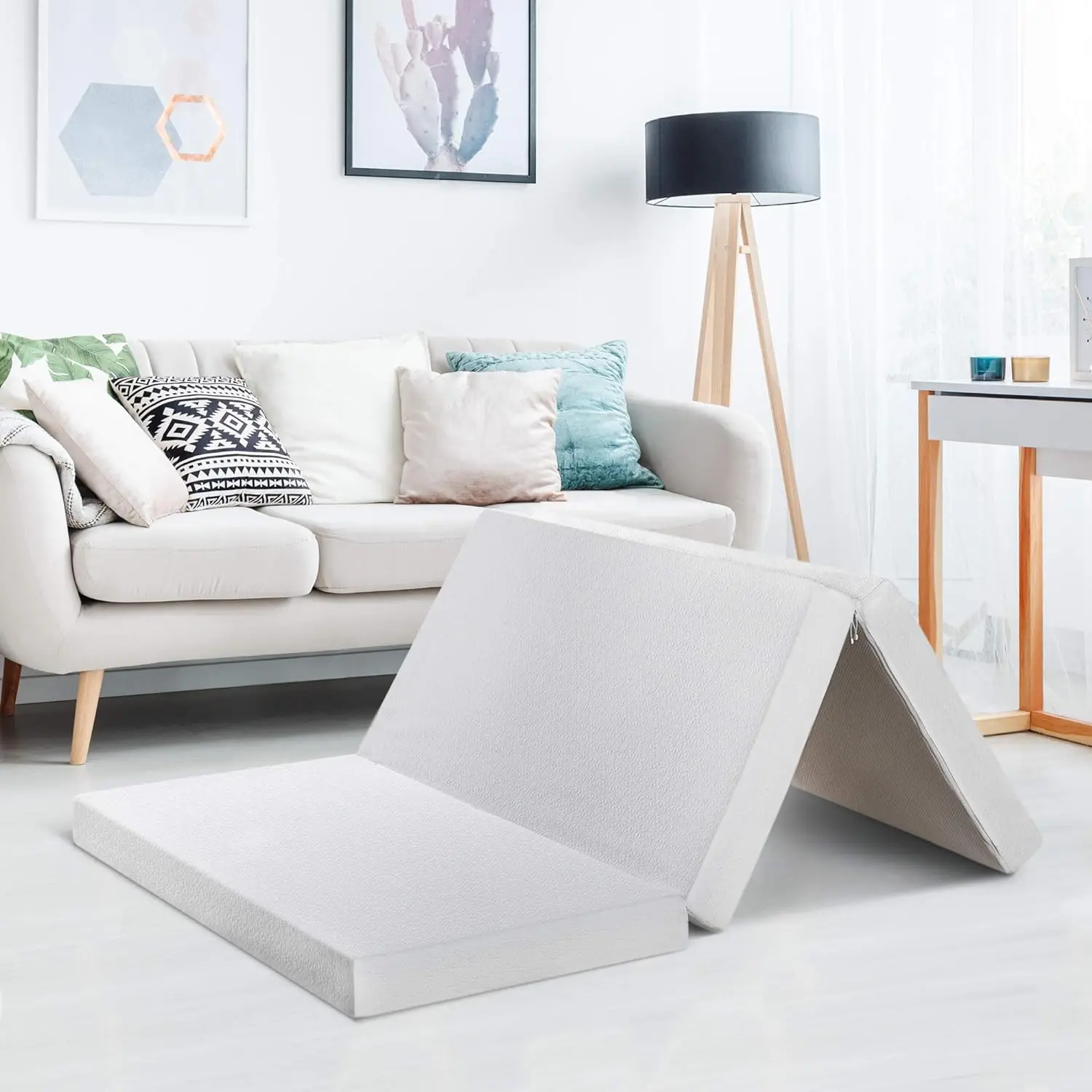 Best Price 4 Inch Trifold Memory Foam Mattress White with Cooling Gel Infusion Washable Fabric for Hotel Application