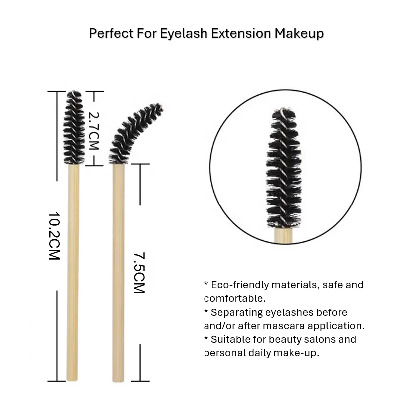 RTS 50-Piece Disposable Mascara Wand Eyelash Brush Spoolies With Bamboo Handle Eyelash Eyebrow Extension Applicator Makeup Tools