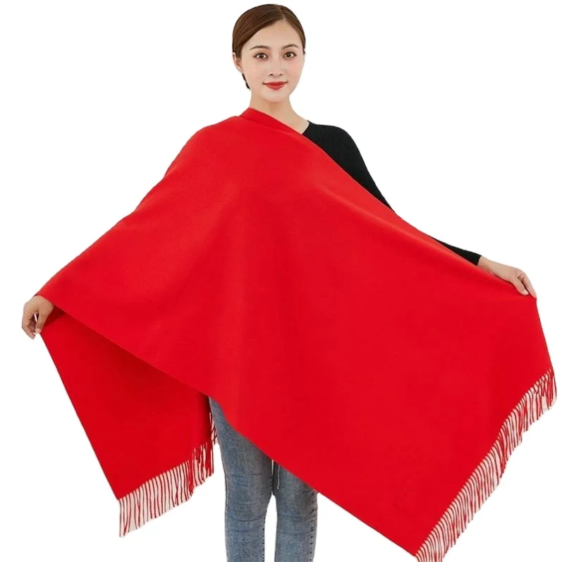 Китайский красный шарф с индивидуальным логотипом Вышивка Осень и зима красная ежегодная встреча кашемировый подарок шаль Мужской принтом оптом