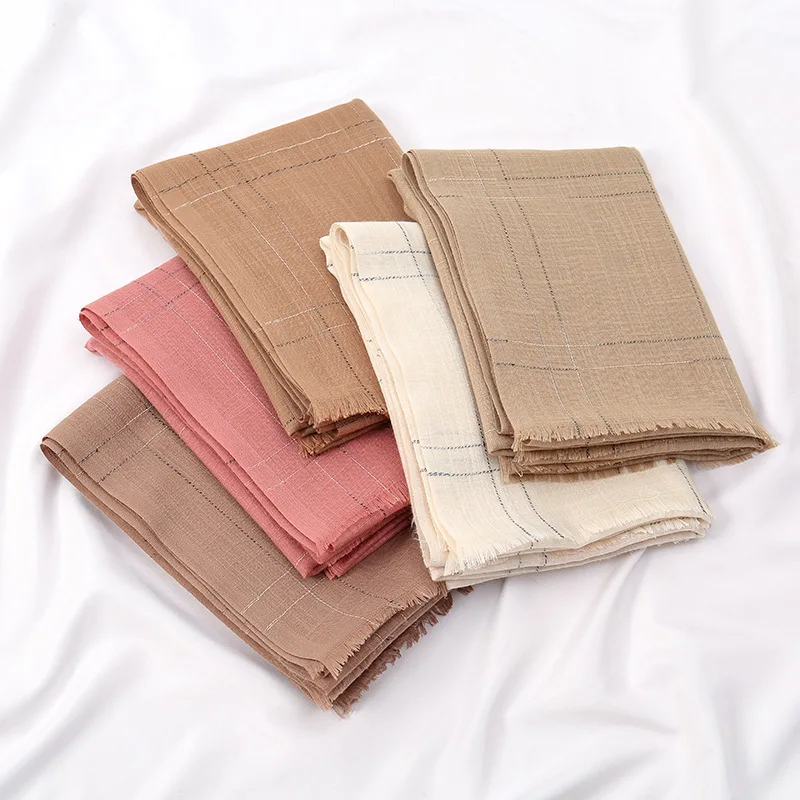 Autumn and Winter Must-Have Solid Color Minimalist Plaid Printed Long Scarf with Fur Whiskers Versatile and Breathable