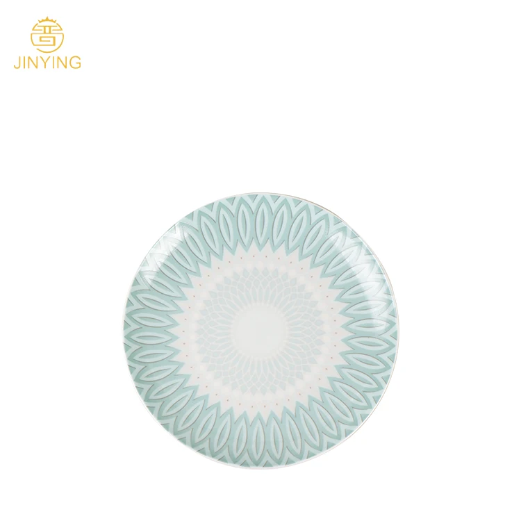 Wholesale dinnerware green charger plate ceramic dinner plate with gold rim