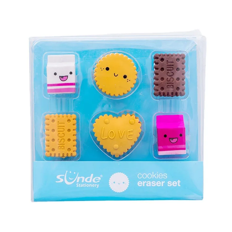 6pcs Cute Milk Biscuits Pencil Non-toxic Rubber Eraser Kawaii Gift Erasers For School And Office Supplies