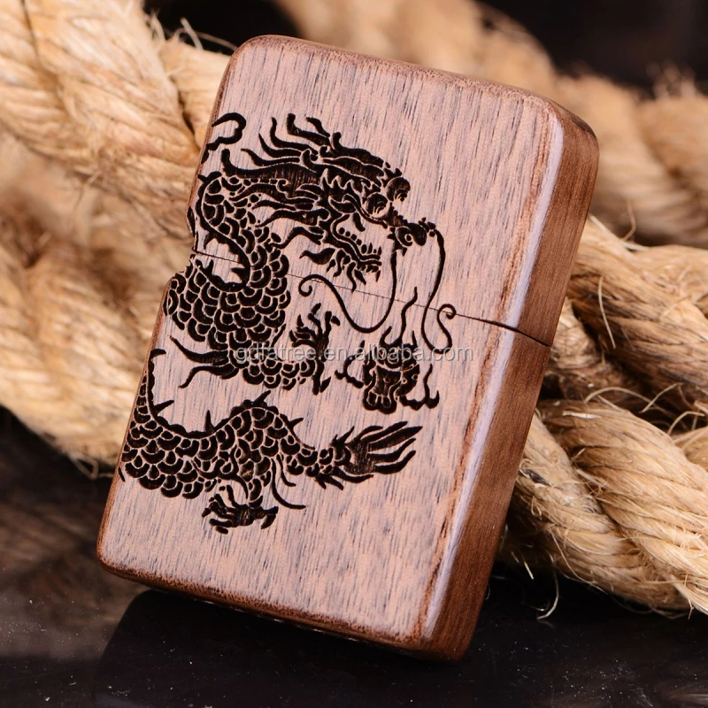 FT-814 Natural creative carved wooden lighter cover for zippo case