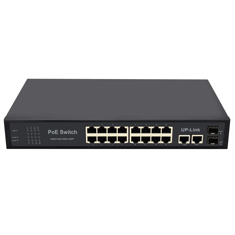 1000M 16Port PoE Network Switch, 2Port SFP||plug&play|Desk&Wall&1U Rack Install| With Fan| POE Fiber Switch