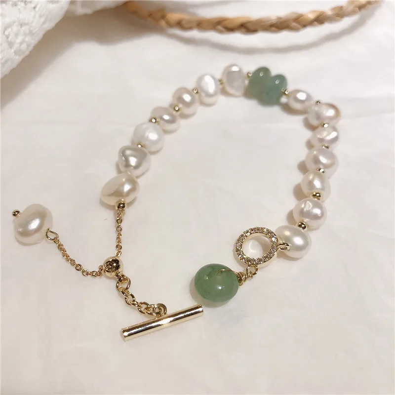 
Korean new freshwater pearl handmade Bracelet Baroque fine gold-plated natural stone bracelets 