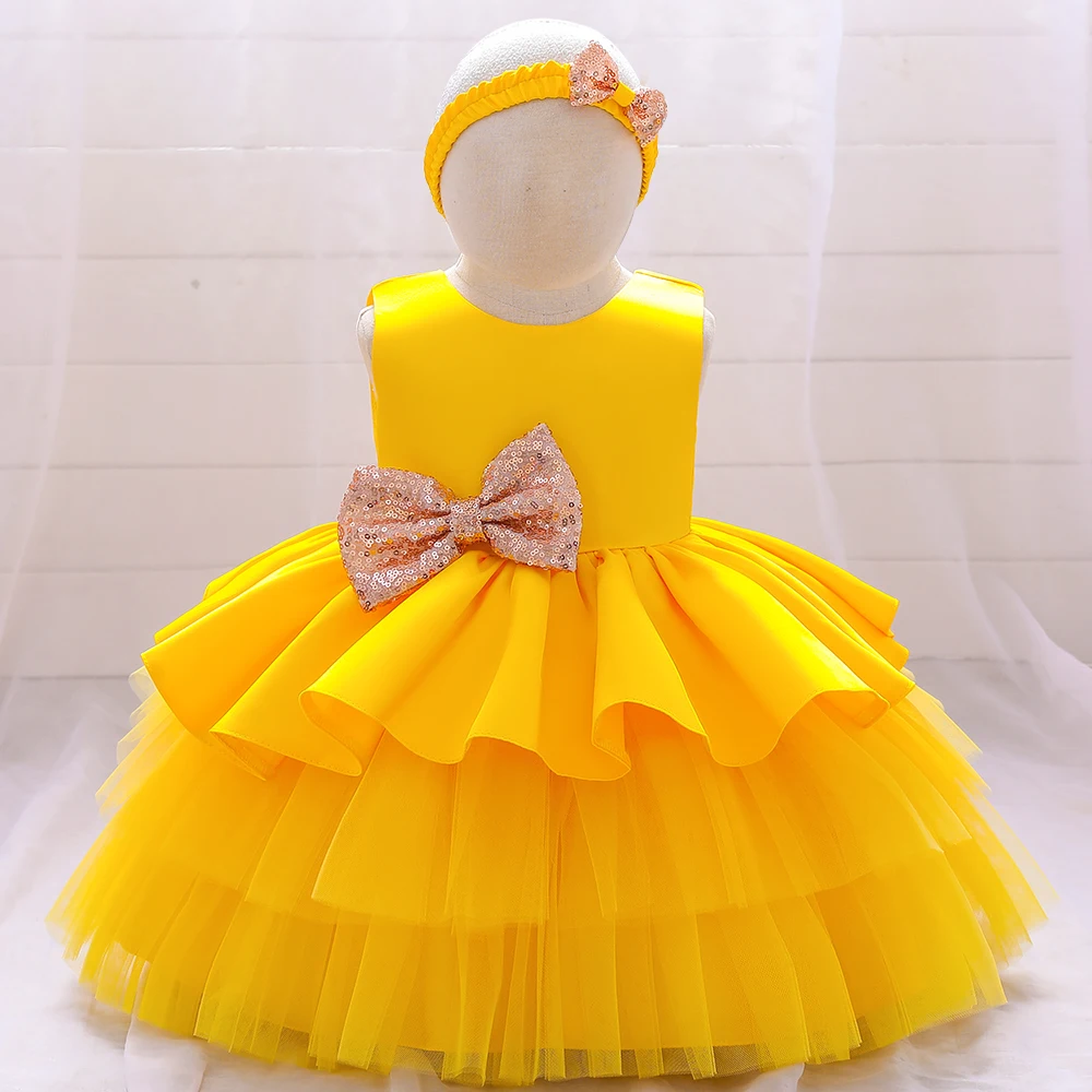 Latest Sequin Bow  Baby Girl Dresses Popular Little Kids Birthday Party Wedding Dress kids Girl Party Dress Grown