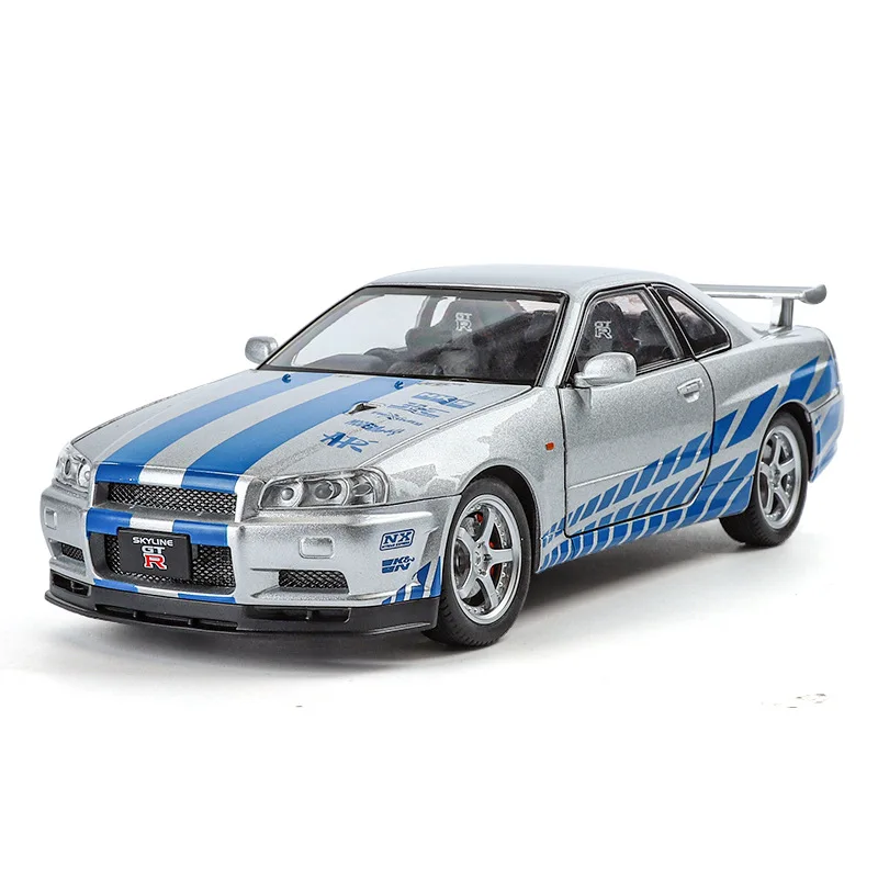 1/24 Nissan Skyline GTR 34 JDM металлическая миниатюрная гоночная модель игрушечного автомобиля звуковая подсветка коллекционный подарок для мальчика