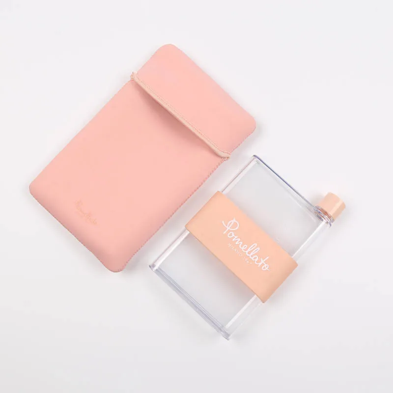 OEM/ODM Custom Creative Cute Pink A5 Notebook Reusable 400ml Drinkware Portable Silicone Water Bottle With Lid