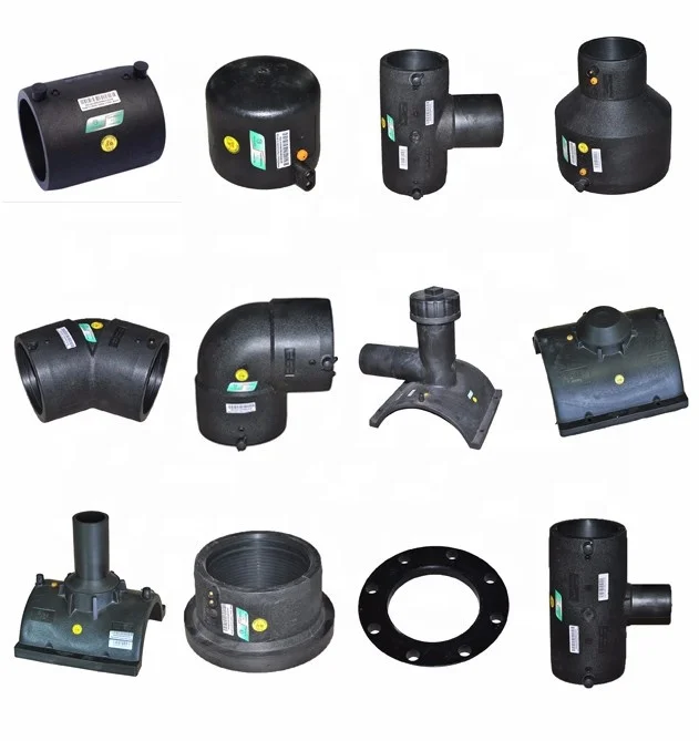 HDPE 20-400mm Plastic Pipe Fittings PN16 90 Elbo110mm Equal Tee PE Cross Stub End Flange Electric Fusion Hdpe Pipe Fittings