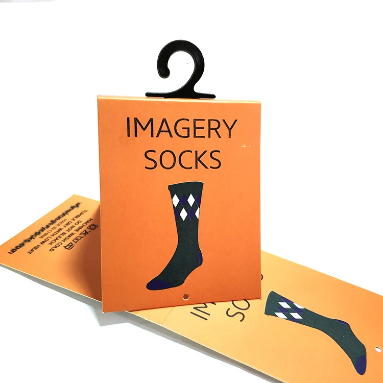 Custom  Art Paper Tag for Socks Cardboard Hanger Full Color Print Sock Sleeve Packaging Hang Tags