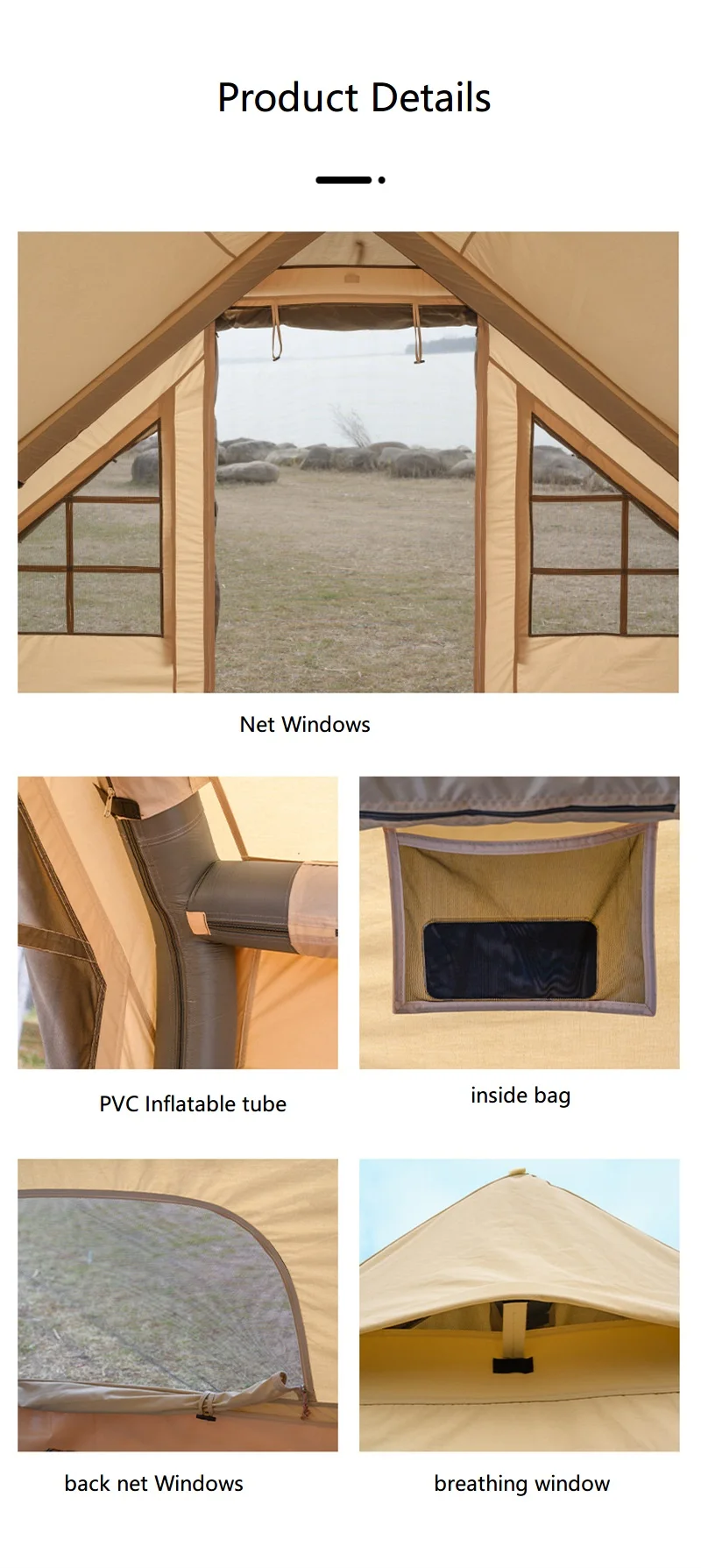 Remaco Outdoor Camping Waterproof New Design Large Oxford Cotton Canvas Fabric Air Inflatable House Tent For Camping