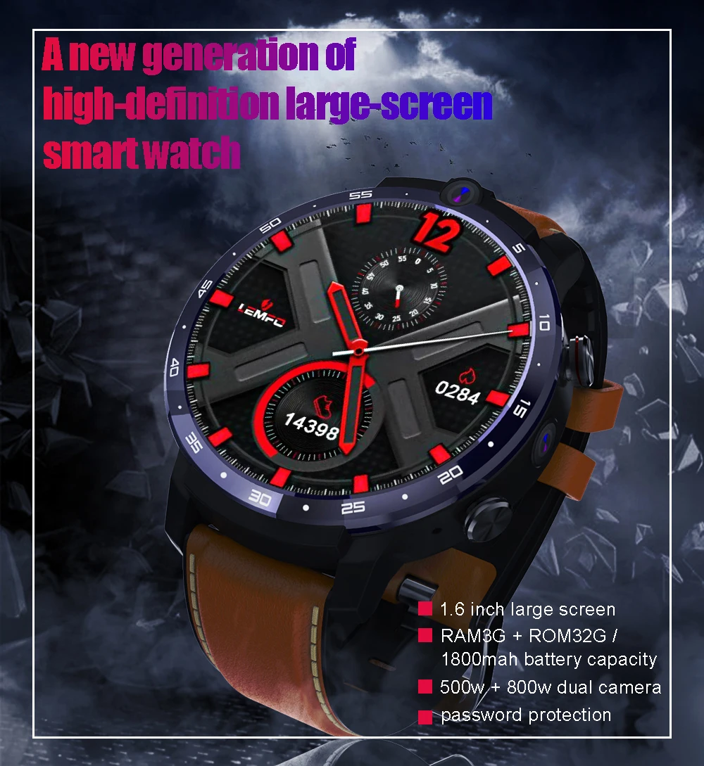 
LEMFO LEM12 android digital powerbank 1.6inch screen bt4.0 massive watch face smart watch phone with wifi gps 