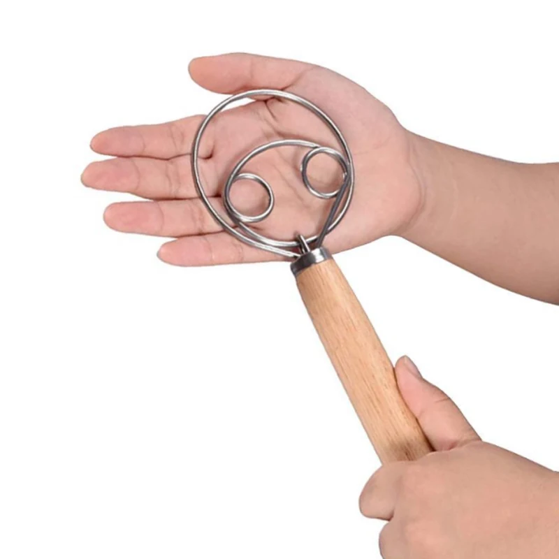 New Kitchen Tools and gadgets 2022 twin coil 13 inch Wooden Egg Whisk Handheld Whisk Stirrer Milk Cream egg-beater