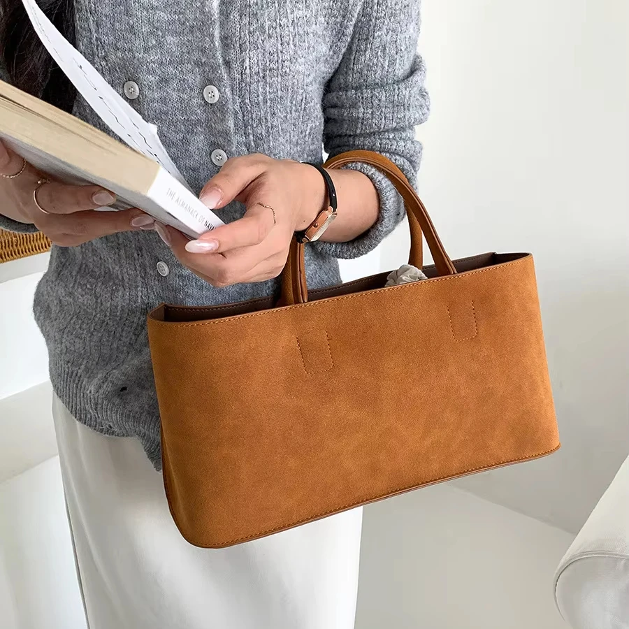 Fashion Ladies Suede Tote Bag Autumn and Winter Simple Brown Suede Large Capacity Handbag