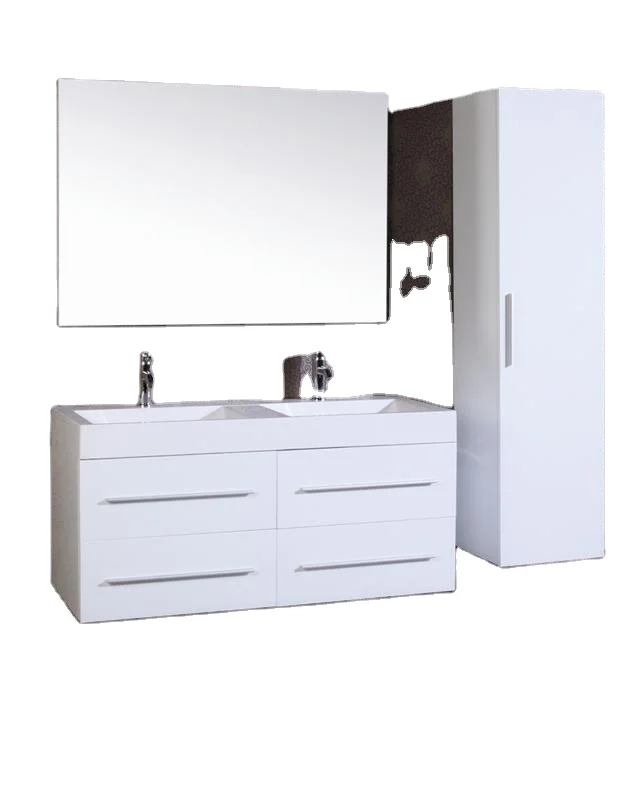 Vanity Plywood Bathroom Cabinet Mirrored Cabinets Luxury Commercial Double Sink MDF Hotel Modern Waterproof Pvc 36inch White 4mm