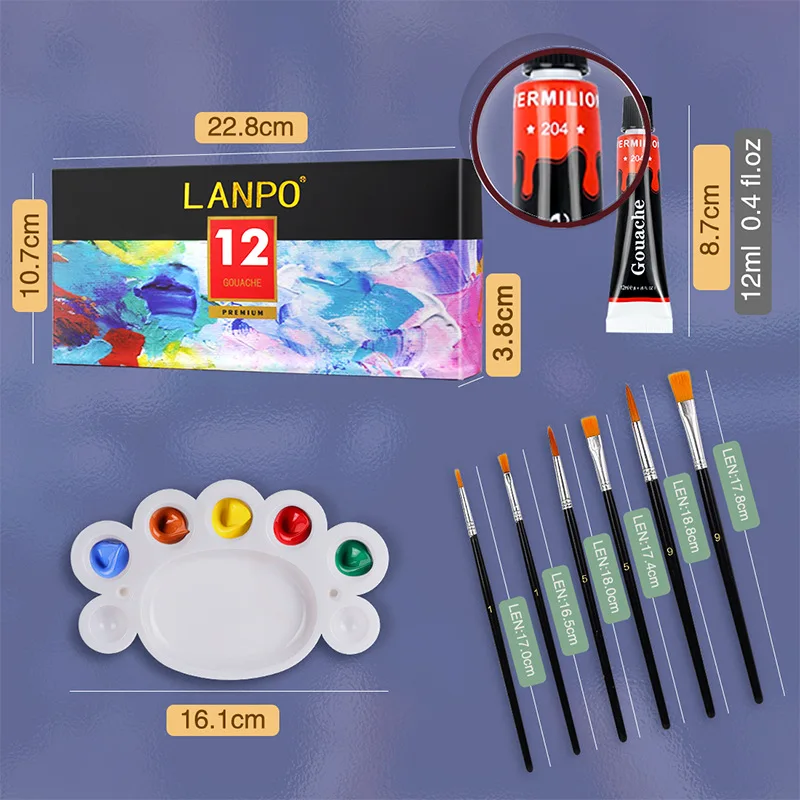 Gouache Paint 12 24 color 12ml watercolor pigment set aluminum plastic tube wholesale