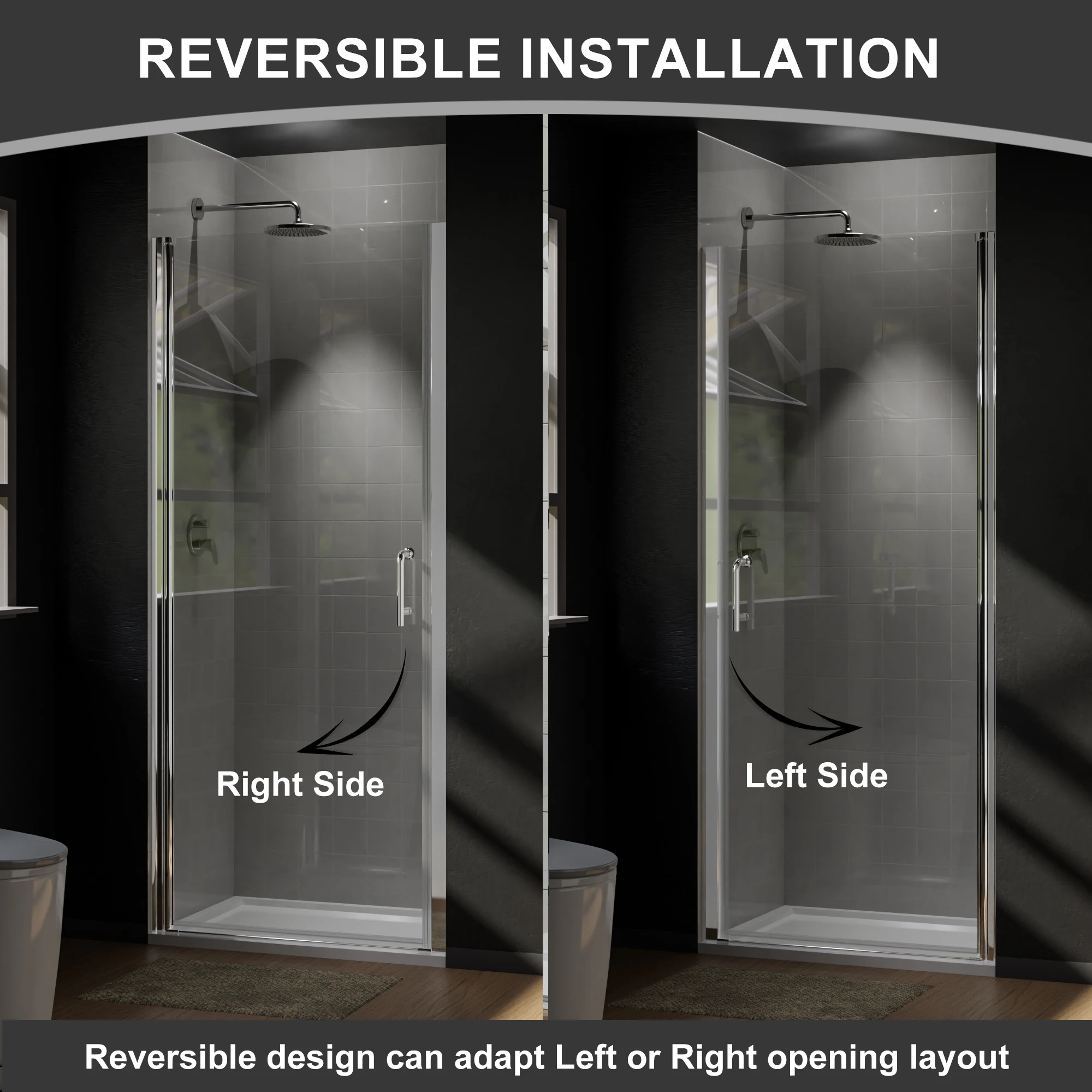 USA Free Shipping Shower Doors Pivot Frameless Shower Door With Clear Glass Silver Bathroom Shower Glass Door