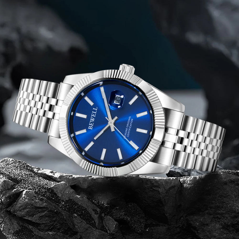2024 Fashionable High Quality Alloy Automatic Blue Watch for Men Customized Logo Cheap Mechanical Watches Men OEM/ODM Acceptable