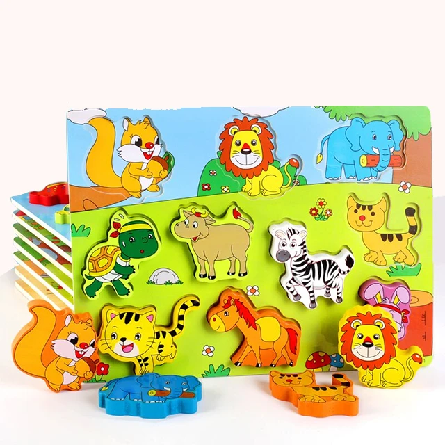 Factory Kids Wooden 3d Puzzle assembly Toys Children education Cartoon Animal Montesori wooden Toys