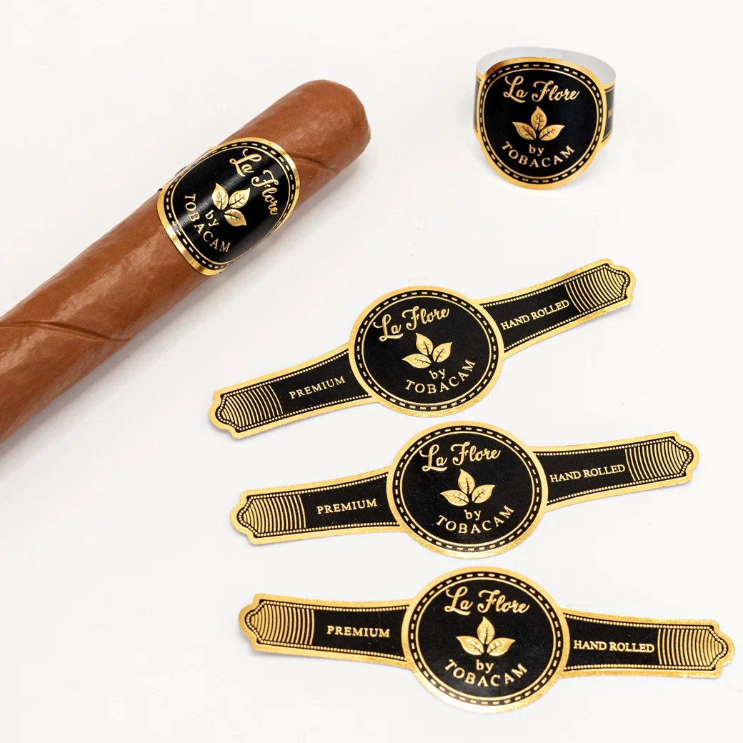Label Band for Cigars with Hot Stamped Gold Foil. Embossed Gold Stamping Sticker for Cigar and Cigarette Labels