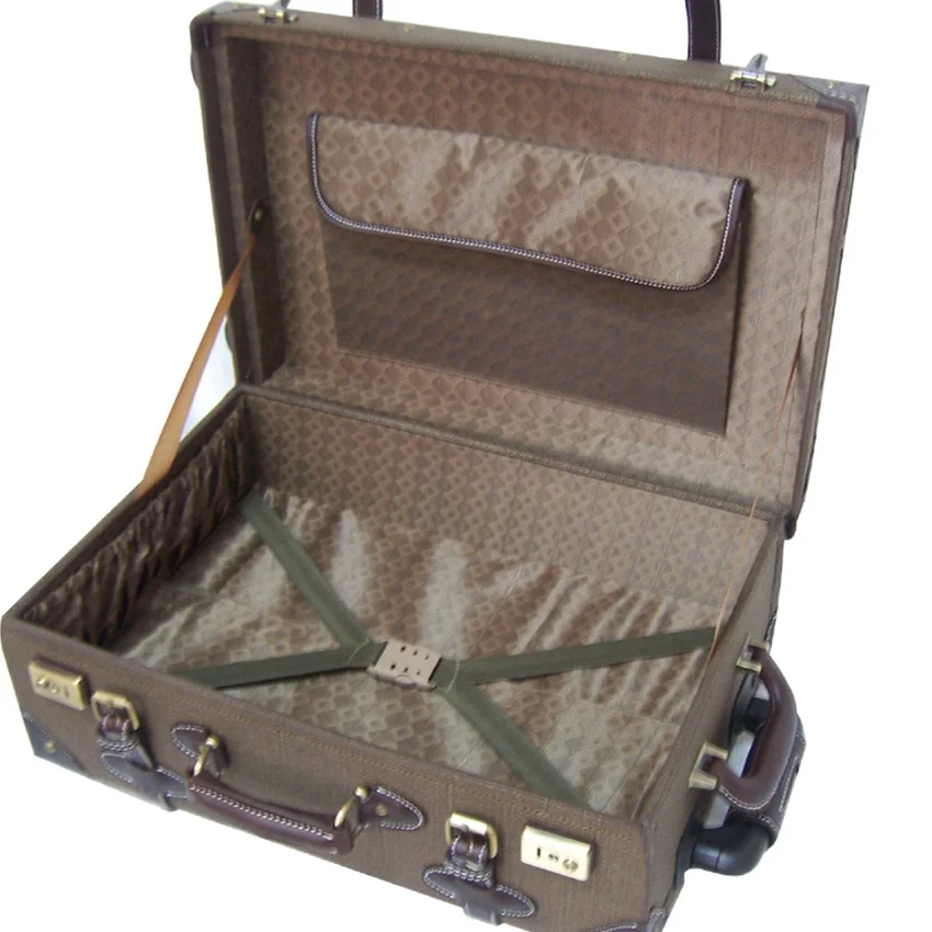 HIBO Durable Travel Trolley Luggage Vintage Suitcase with PVC Exterior Cardboard Frame and Polyester Lining