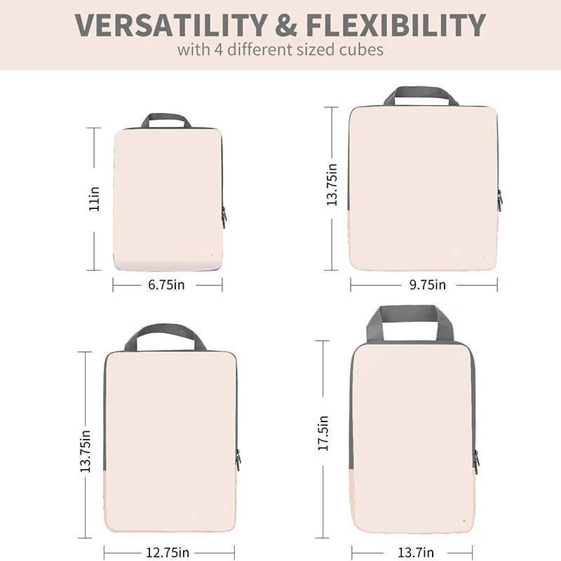 Compression Packing Cubes 4 Pcs Expandable Travel Luggage Organiser Set Extensible Organizer Bags