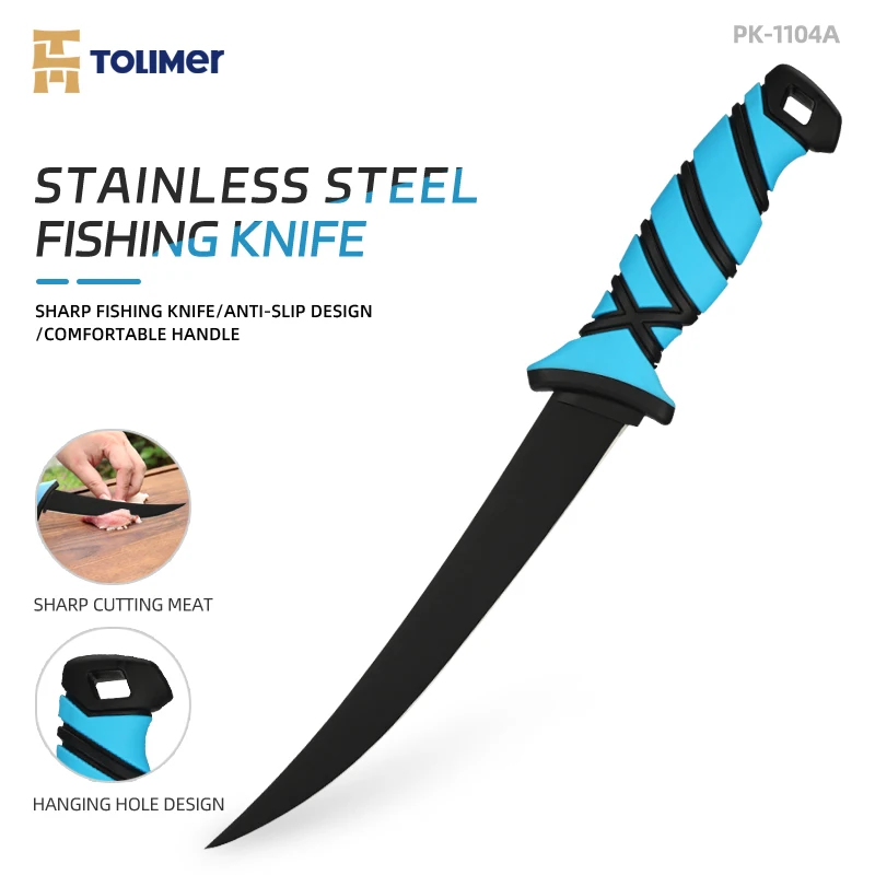 In Stock Wholesale New Design Black Coating Blade Slicing Fishing Fillet Knife 5Cr15 Stainless Steel Fishing Fillet Knife