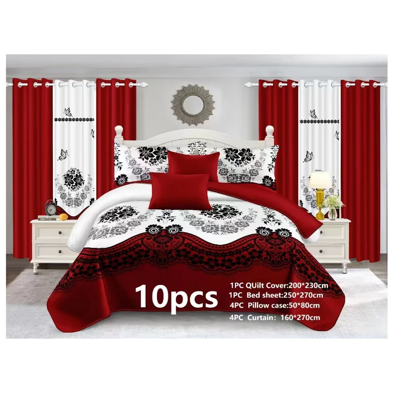 Набор постельного белья из полиэстера с принтом розы 10 шт.