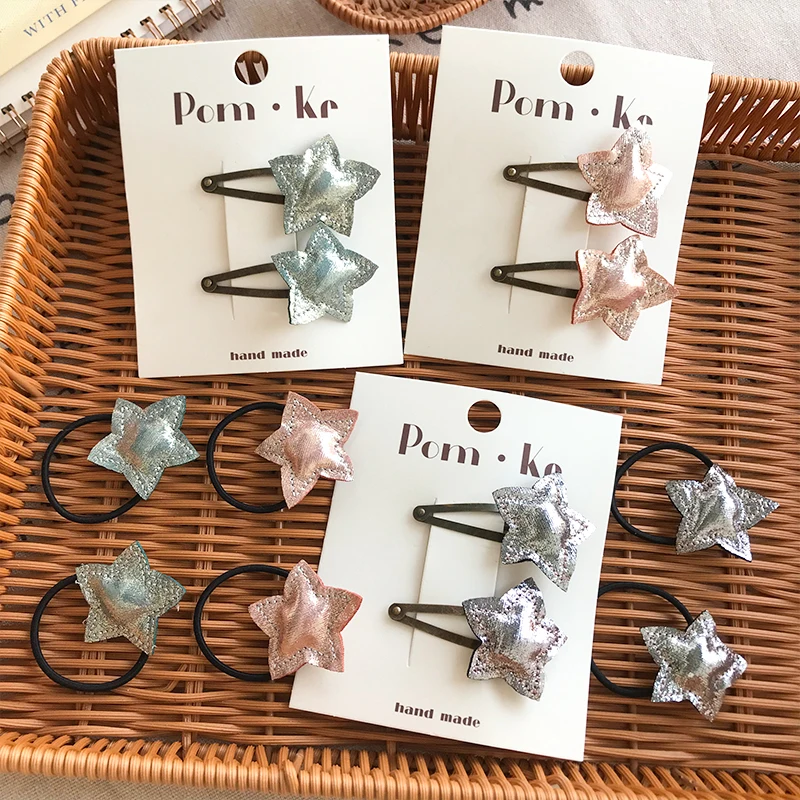 Korean new style children's small fresh solid color hairband girl baby sweet star hair rope baby flash rubber band wholesale