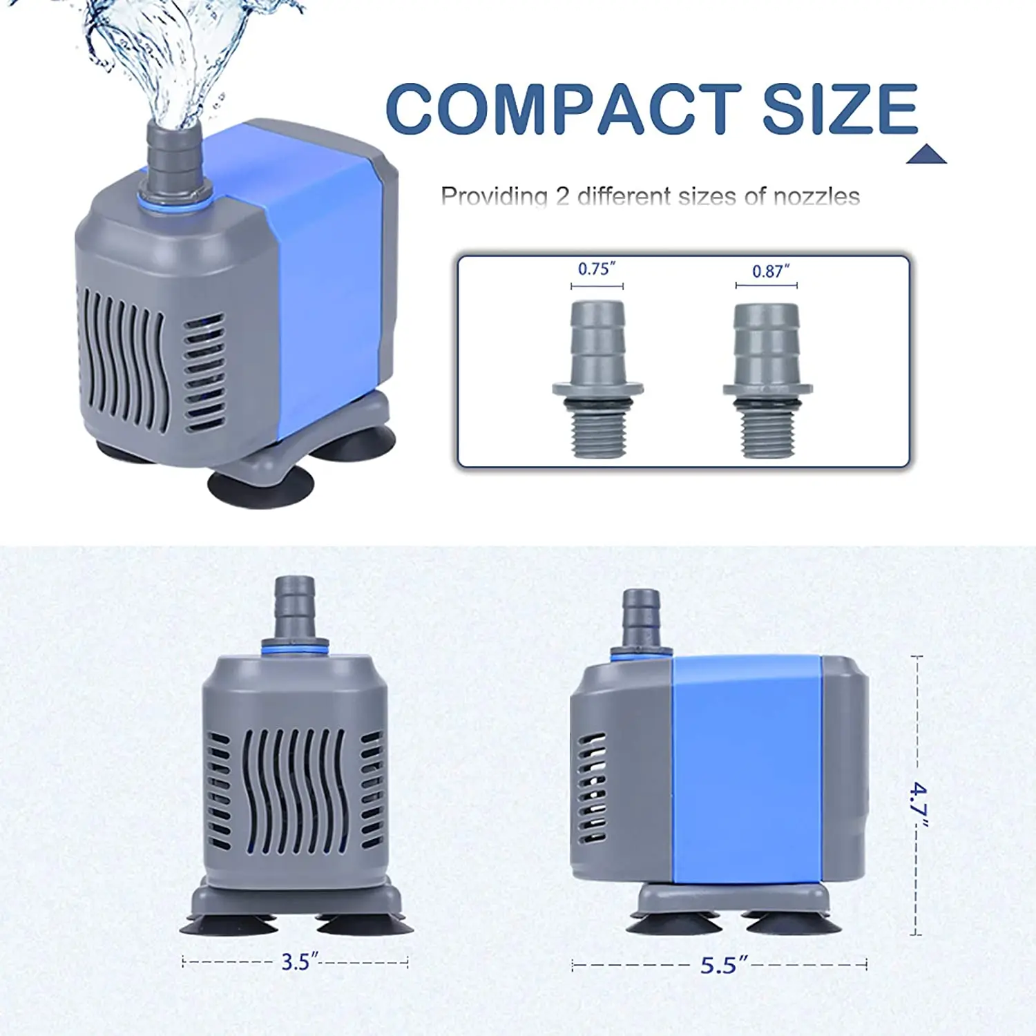 Погружной водяной насос Genrics Seven Master 660GPH (2500 л/ч 50 Вт) 2 сопла для бесшумного фонтана аквариума гидропоники