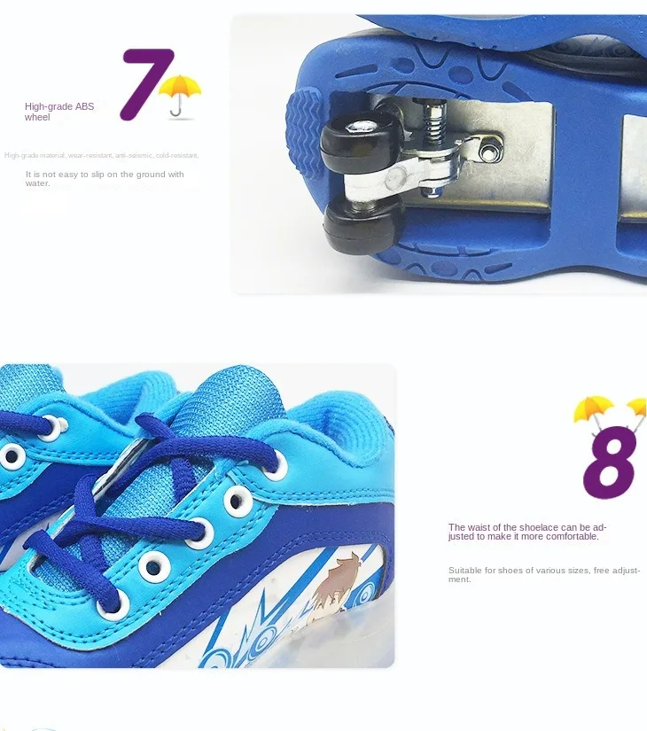 Portable Roller Skate Shoes for Kids Boys Girls Cartoon thick sole Sneakers Roller Shoes with 4 Wheels