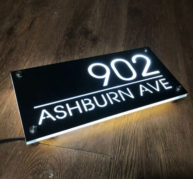Acrylic Doorplate Signs LED Illuminated House Number Signage Address Plaque Home Hotel Door Plate Waterproof