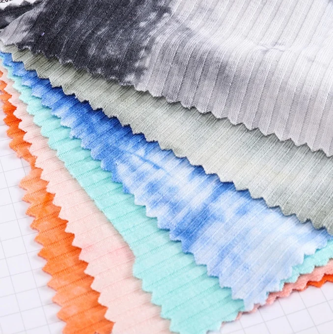190g cotton/polyester blended rib T-shirt vest top sweater stretch knitting thread tie-dyed fabric