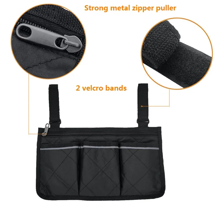 Multi Colors Walker Wheelchair Travel Armrest Side Carry Pouch Bag with Reflective Strip