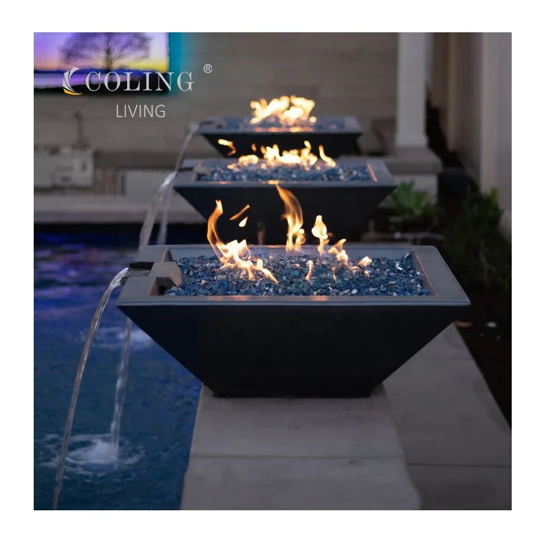 COLB002  garden waterfall fire pit corten steel fire and water bowl for pool