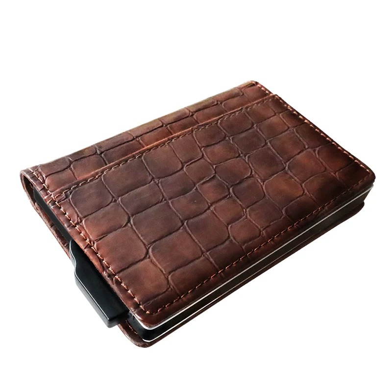 Newest PU Leather Credit Card Holder Men RFID Blocking Business Card Case Wallet With Side Button