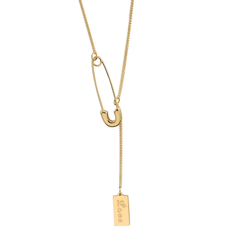 
Winstar S925 Sterling Silver Custom Pin Shape Square Brand Niche Design Necklace Prevent Allergies Female Trendy Clavicle Chain 
