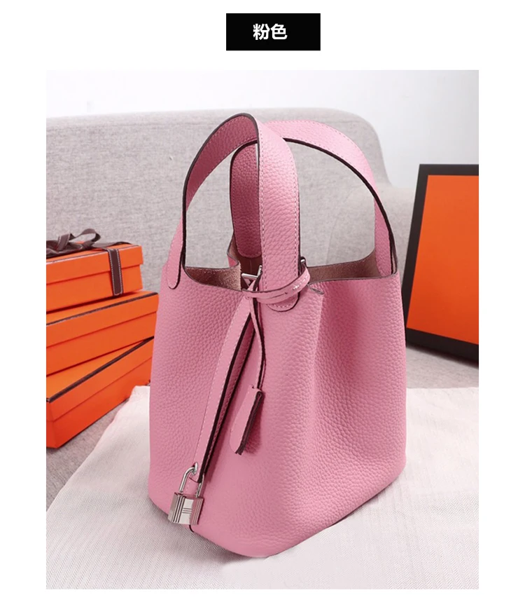 The first layer of cowhide basket handbags 2021 new fashion single product real cowhide European and American trendy bags